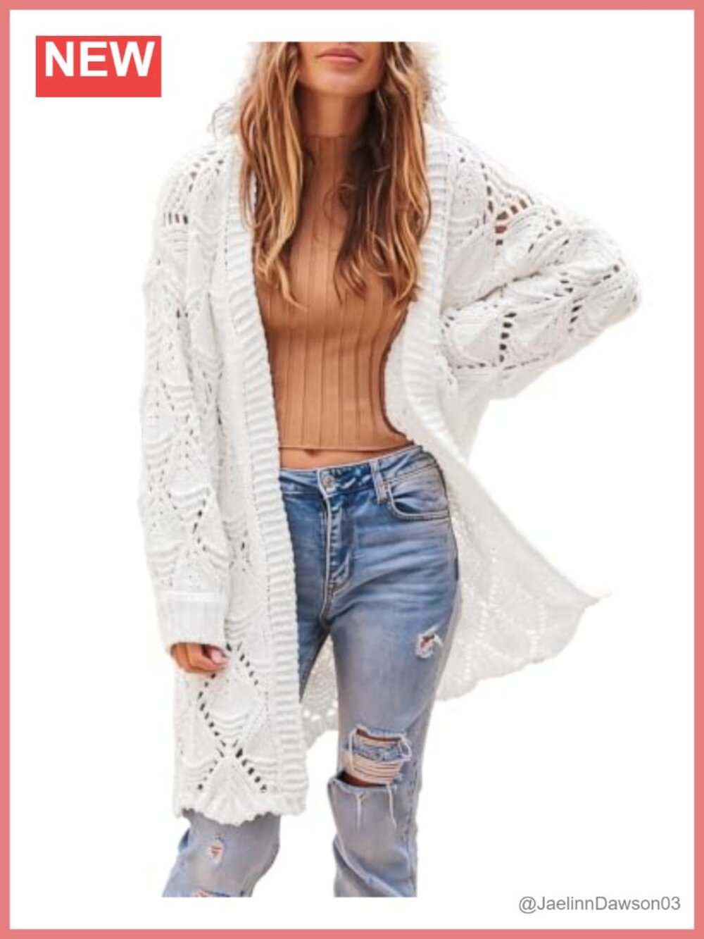 Open Front Long Knit Cardigan Boho Scalloped Hem Oversized Sweater